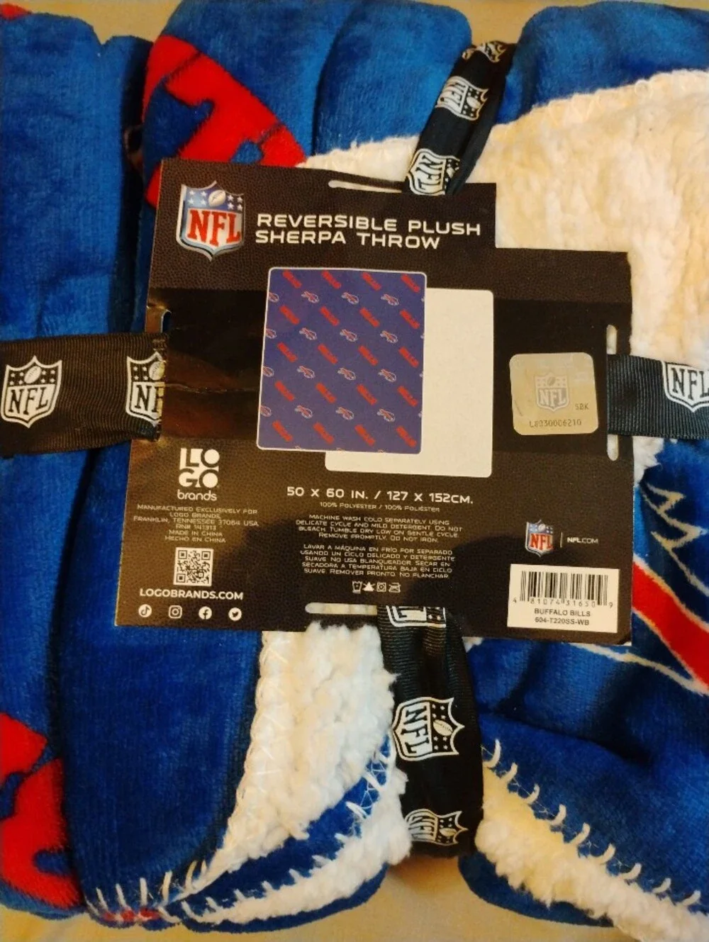 NWT Official NFL Buffalo Bills Reversible Plush Sherpa Throw Blanket - 50
